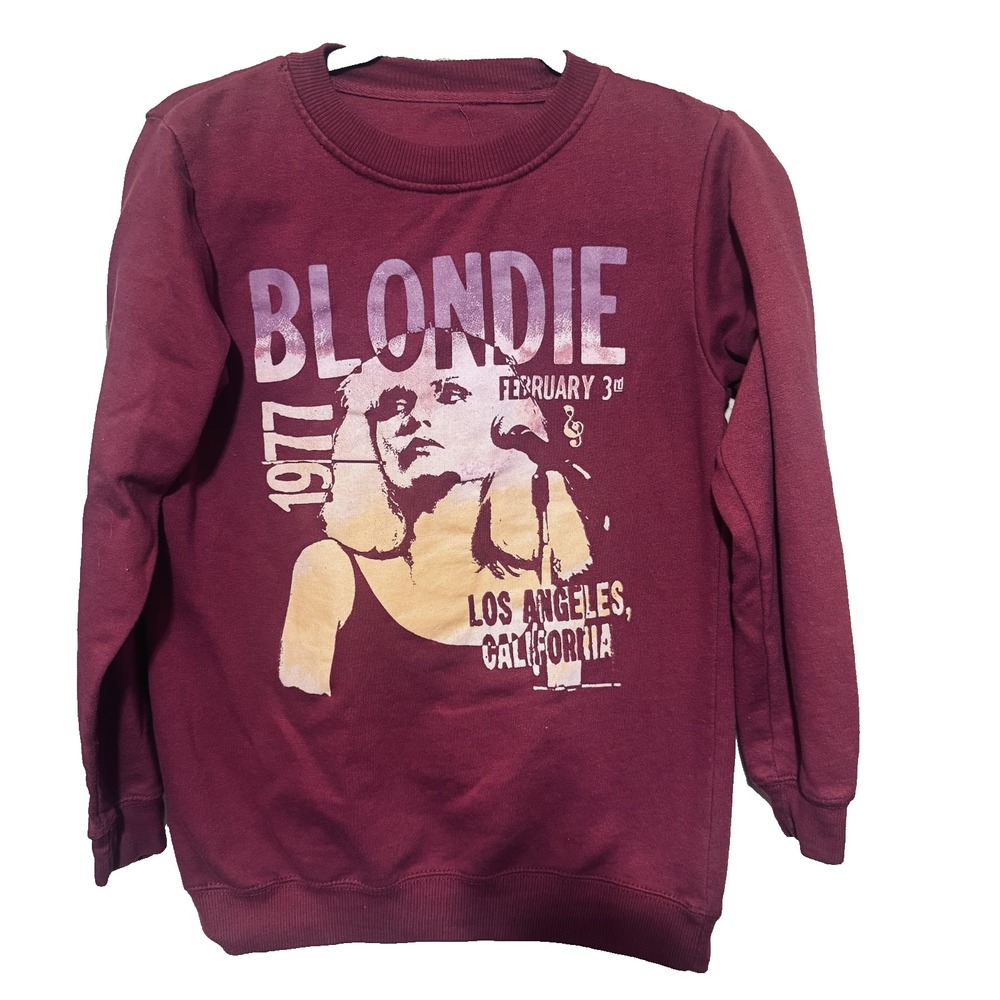 Blondie Deborah Harry Band Logo Sweatshirt Womens S Burgundy Retro 1977 Graphic